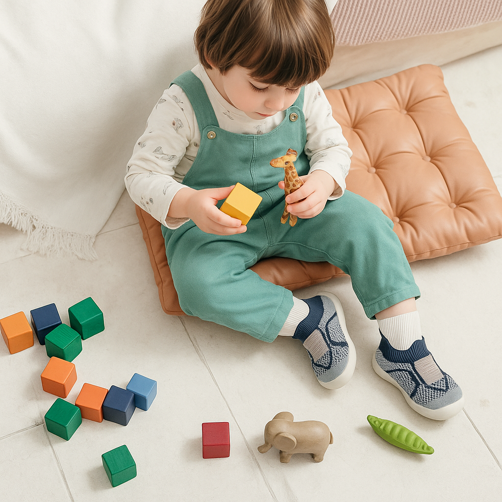 Chaussons Souples Pour Bébé/tout-petit - Semelle Antidérapante En Caoutchouc, Dessus En Coton Respirant, à Enfiler - Idéal Pour La Maison, Apprentissage De La Marche, Pieds Nus Protégés