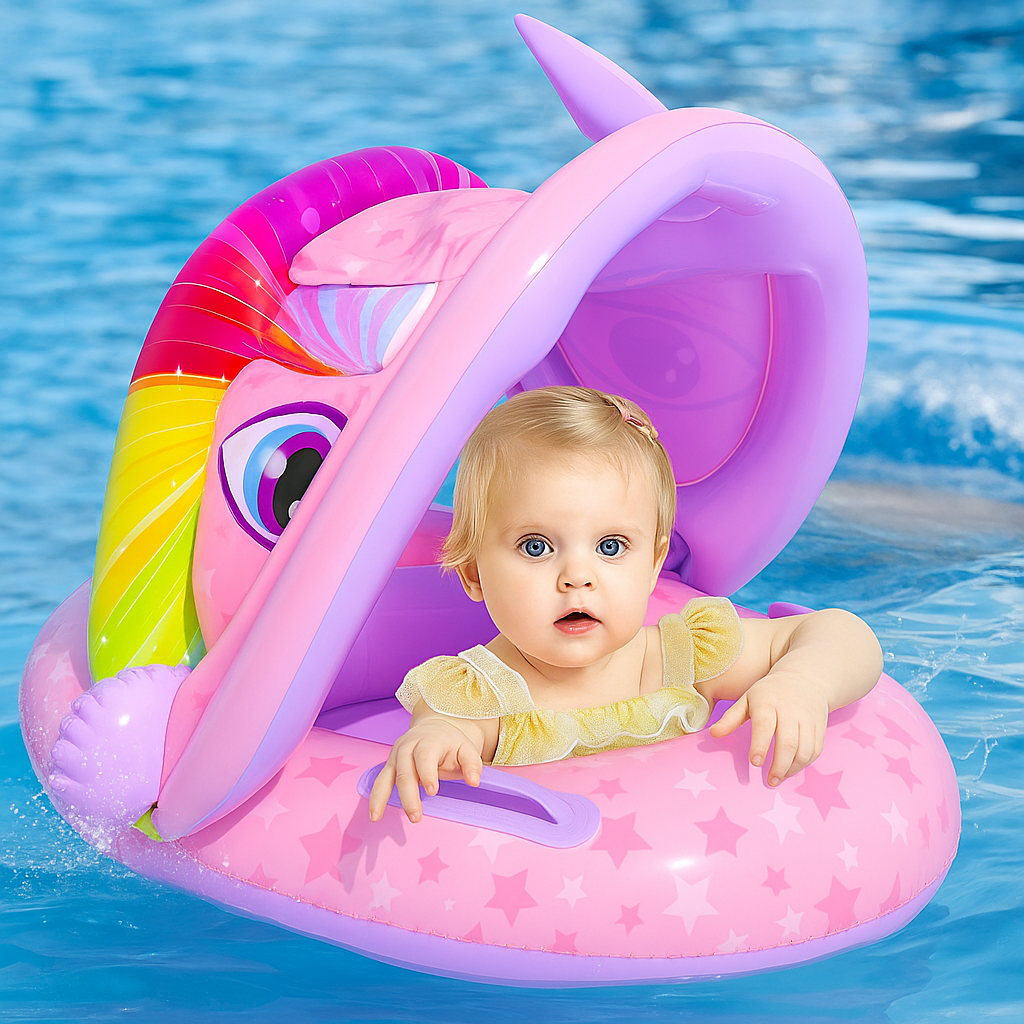 Bouee bebe à Auvent Gonflable à motif de Licorne et Dinosaure
