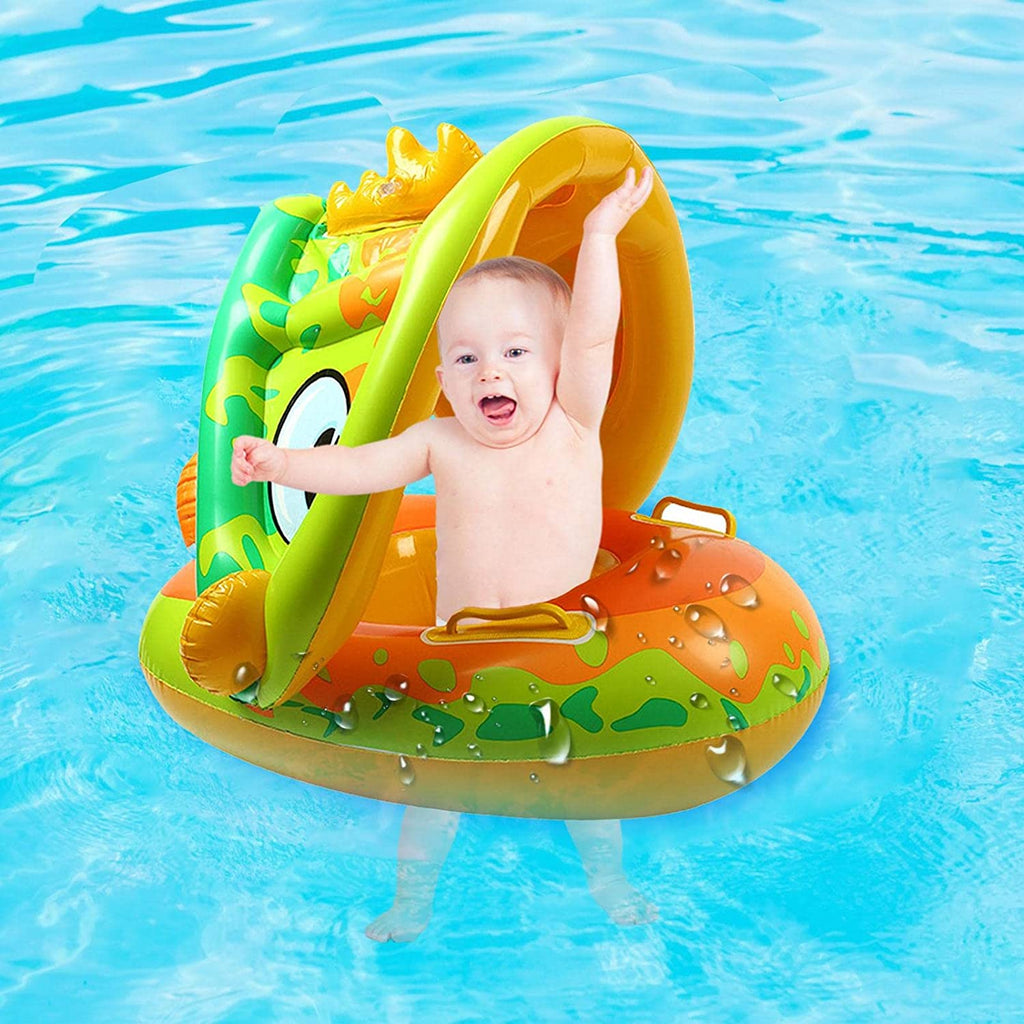 Bouée Gonflable Bébé Avec Auvent Et Siège Sûr - Motif Licorne Et Dinosaure - Idéal Piscine Et Plage
