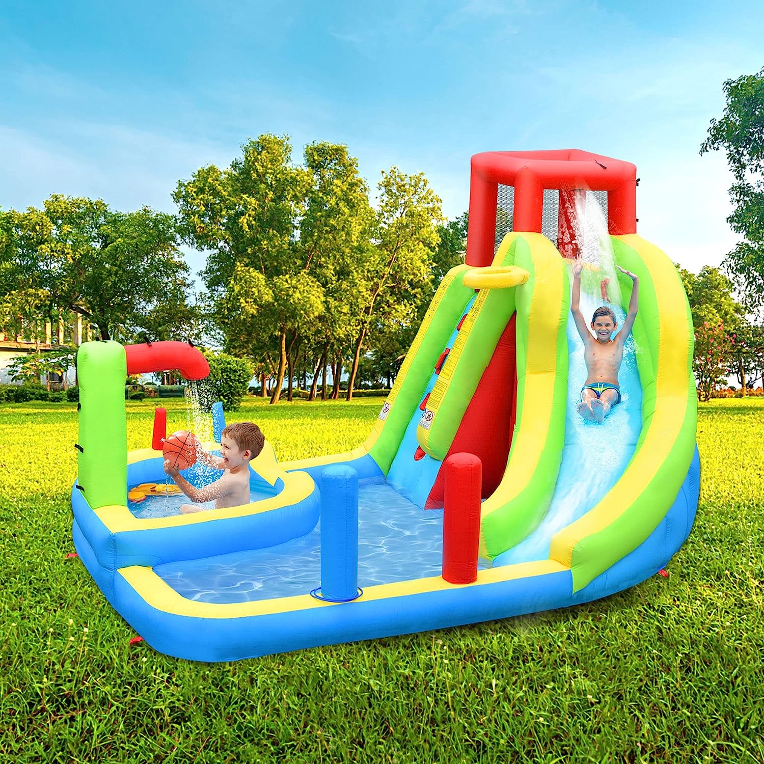 Goplus – Château gonflable 9 en 1 pour enfants 3-10 ans – Toboggan, mur d'escalade, piscine avec canon à eau – Dimensions 624x270x235 cm – Charge max 90 kg Goplus – Château gonflable 9 en 1 pour enfants 3-10 ans – Toboggan, mur d'escalade, piscine avec canon à eau – Dimensions 624x270x235 cm – Charge max 90 kg