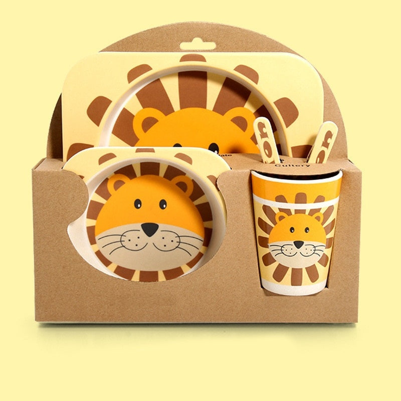 Coffret Repas Bébé à Motifs d'Animaux Lion - Mon Adorable Bébé