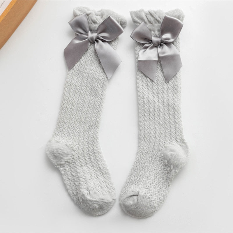 Chaussettes Hautes à Papillon pour Bébé Fille Gris - Mon Adorable Bébé
