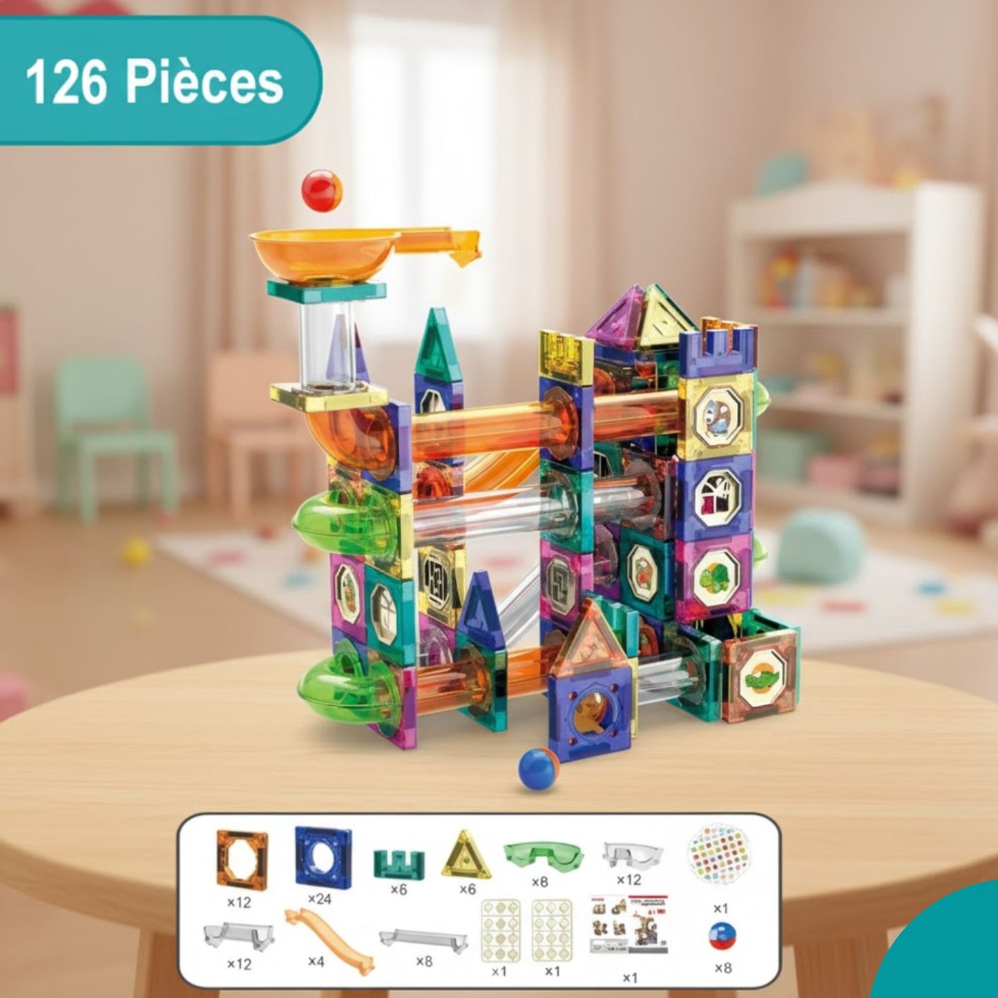 Jeu aimanté de construction avec Circuit à billes | Magnetrix