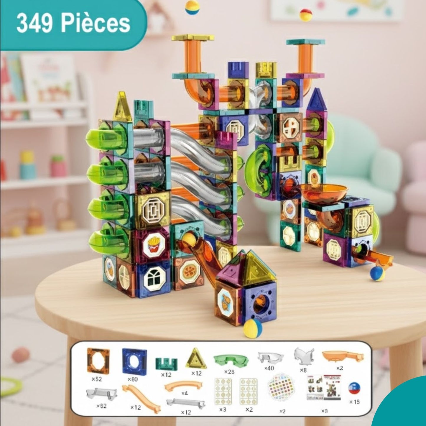 Jeu aimanté de construction avec Circuit à billes | Magnetrix