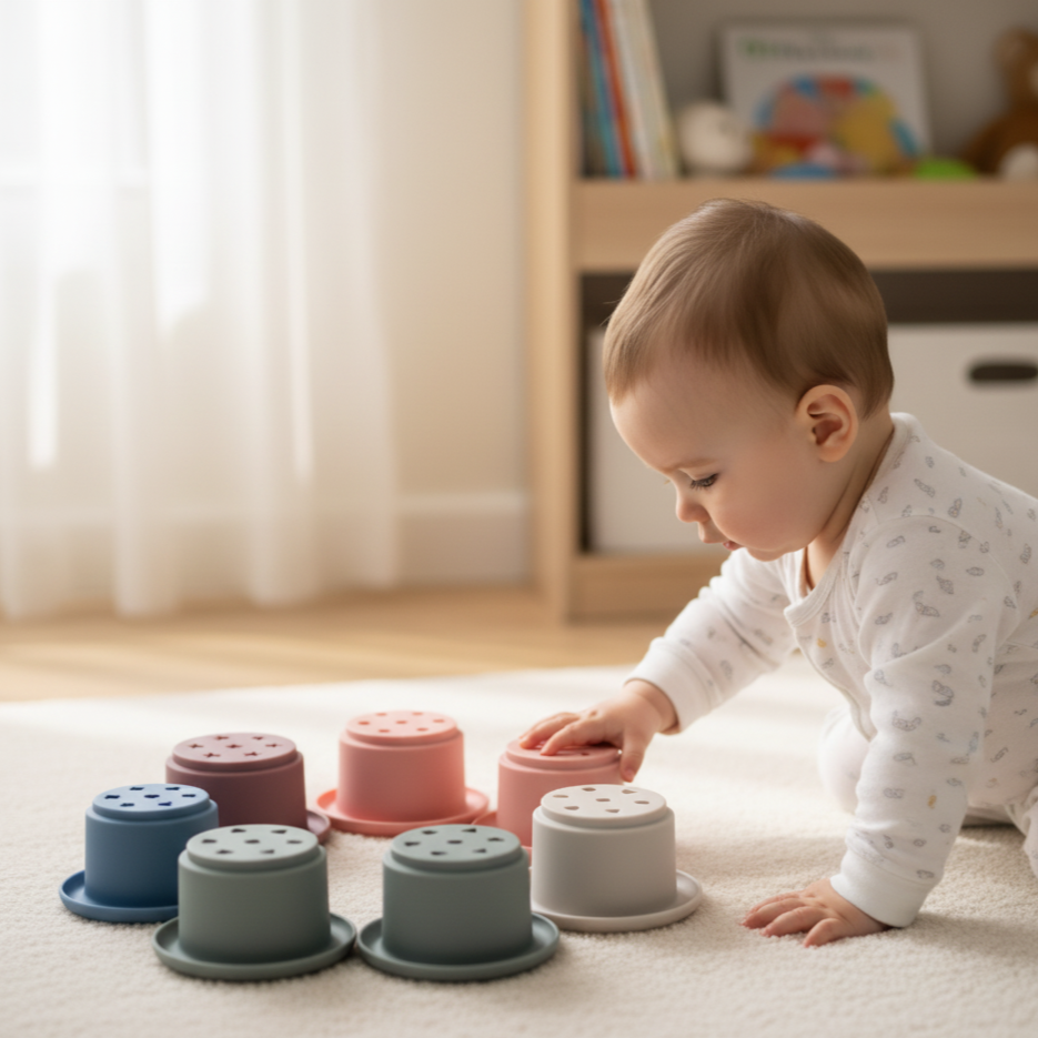 Jeu de construction tasses empilables en silicone | EduTower