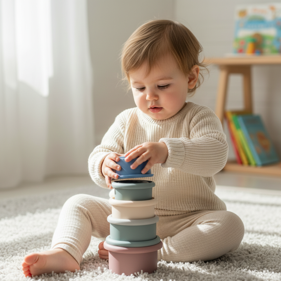 Jeu de construction tasses empilables en silicone | EduTower