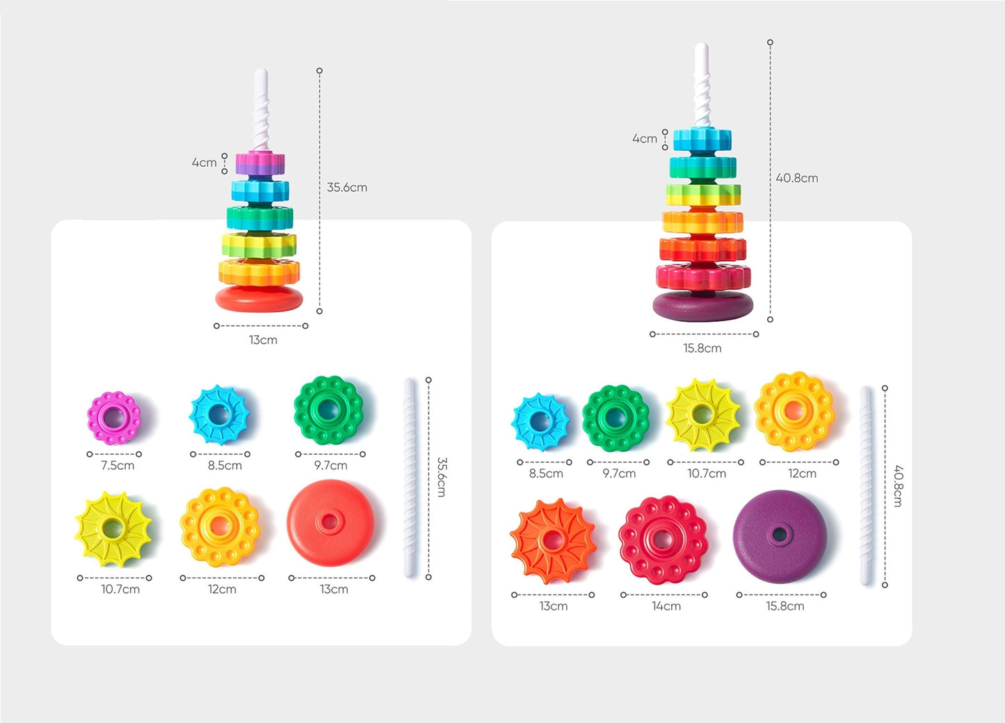 Jouet Empilable de Roue Tournante Arc-en-ciel Dimensions - Mon Adorable Bébé