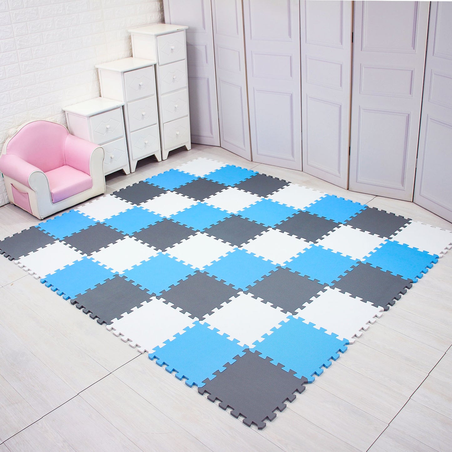 Tapis de Jeu Puzzle Mousse pour Bébé bleu gris - Mon Adorable Bébé