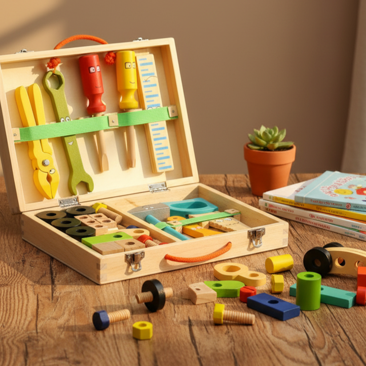 Jeu de construction en bois boîte à outils enfants | ToolBox