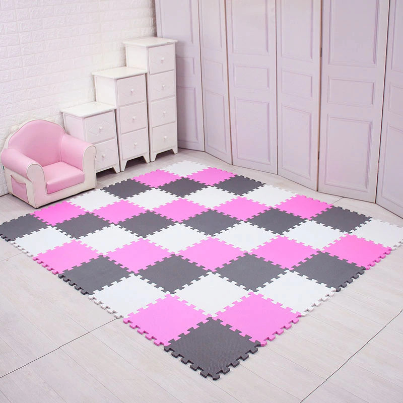 Tapis de Jeu Puzzle Mousse pour Bébé rose gris - Mon Adorable Bébé