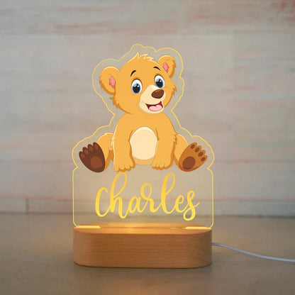 Veilleuse Bébé Personnalisée à Motifs d'Animaux Adorables Ours - Mon Adorable Bébé
