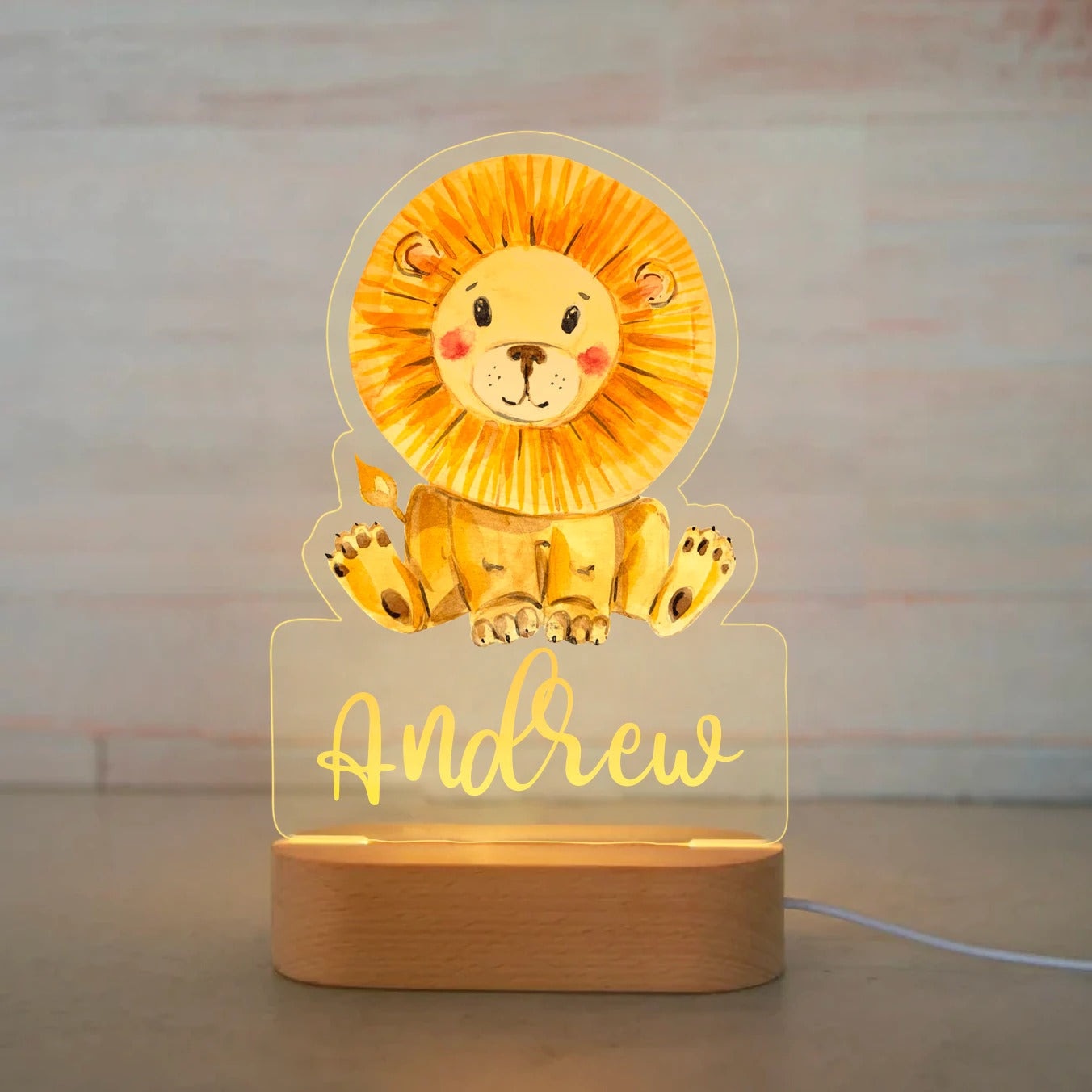 Veilleuse Bébé Personnalisée à Motifs d'Animaux Adorables Lion - Mon Adorable Bébé