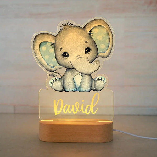 Veilleuse Bébé Personnalisée à Motifs d'Animaux Adorables Elephant bleu - Mon Adorable Bébé