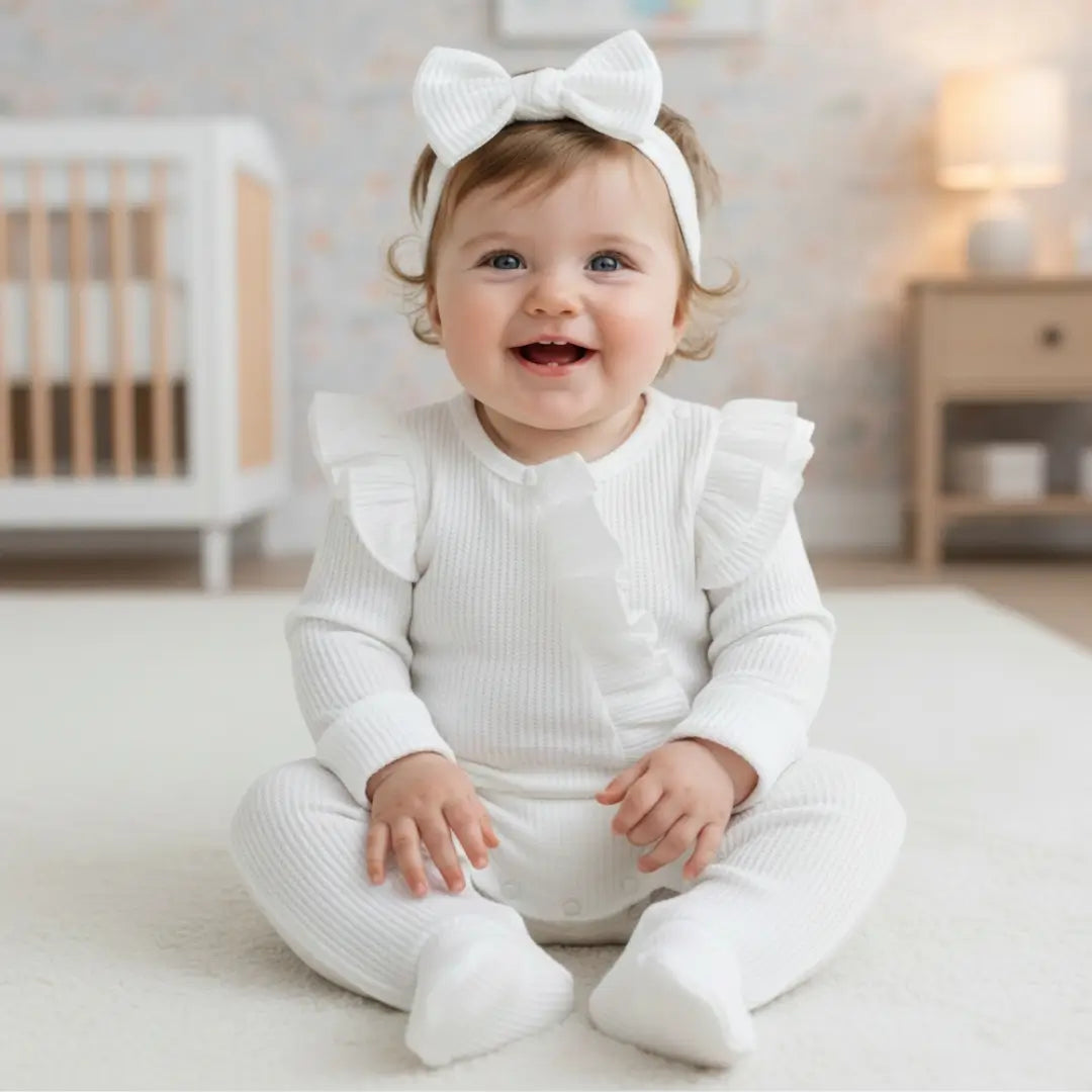 Barboteuse bebe à nœud pour fille blanche