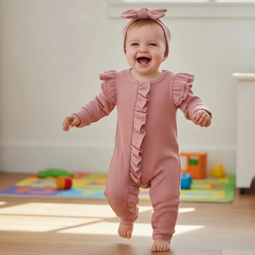 Barboteuse bebe à nœud pour fille rose