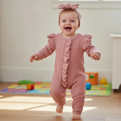 Barboteuse bebe à nœud pour fille rose