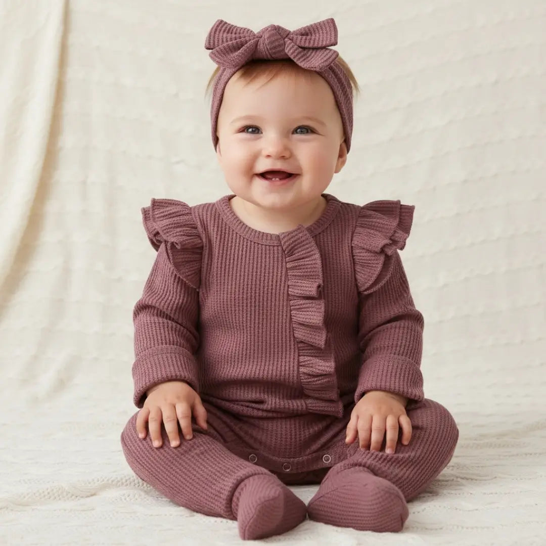 Barboteuse bebe à nœud pour fille