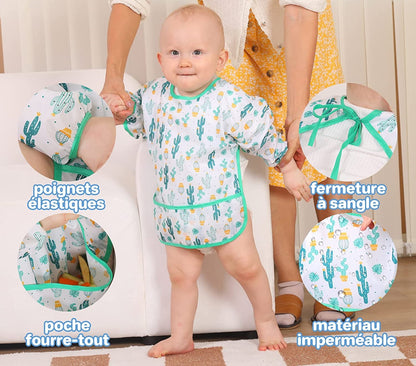 Bavoir Bébé Imperméable à Manches Longues avec Adorables Motifs pour Enfants - Mon Adorable Bébé