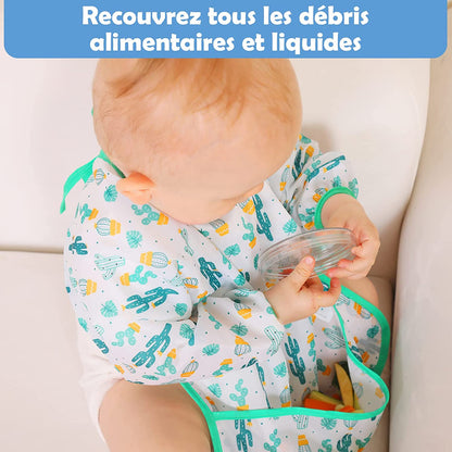 Bavoir Bébé Imperméable à Manches Longues avec Adorables Motifs pour Enfants - Mon Adorable Bébé