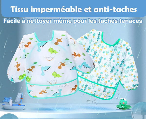 Bavoir Bébé Imperméable à Manches Longues avec Adorables Motifs pour Enfants - Mon Adorable Bébé