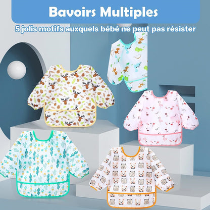 Bavoir Bébé Imperméable à Manches Longues avec Adorables Motifs pour Enfants - Mon Adorable Bébé