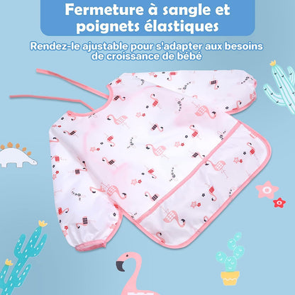 Bavoir Bébé Imperméable à Manches Longues avec Adorables Motifs pour Enfants - Mon Adorable Bébé