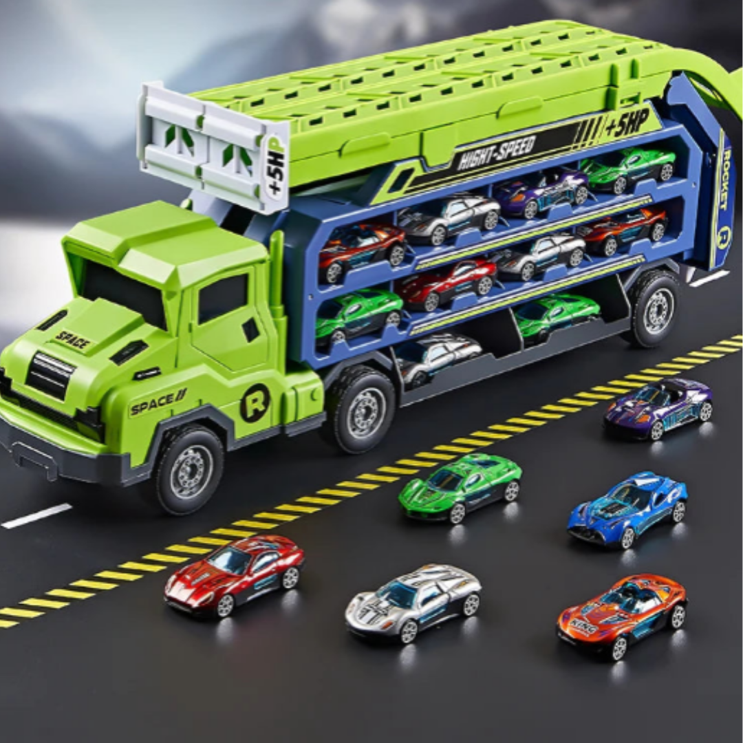 Camion Transporteur Piste De Course Éjectable Xoolkly Avec 12 Petites Voitures - Jouet Rouge Pour Enfants 3-6 Ans