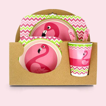 Coffret Repas Bébé à Motifs d'Animaux Flamant rose - Mon Adorable Bébé