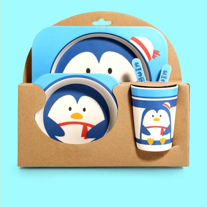 Coffret Repas Bébé à Motifs d'Animaux Pingouin - Mon Adorable Bébé
