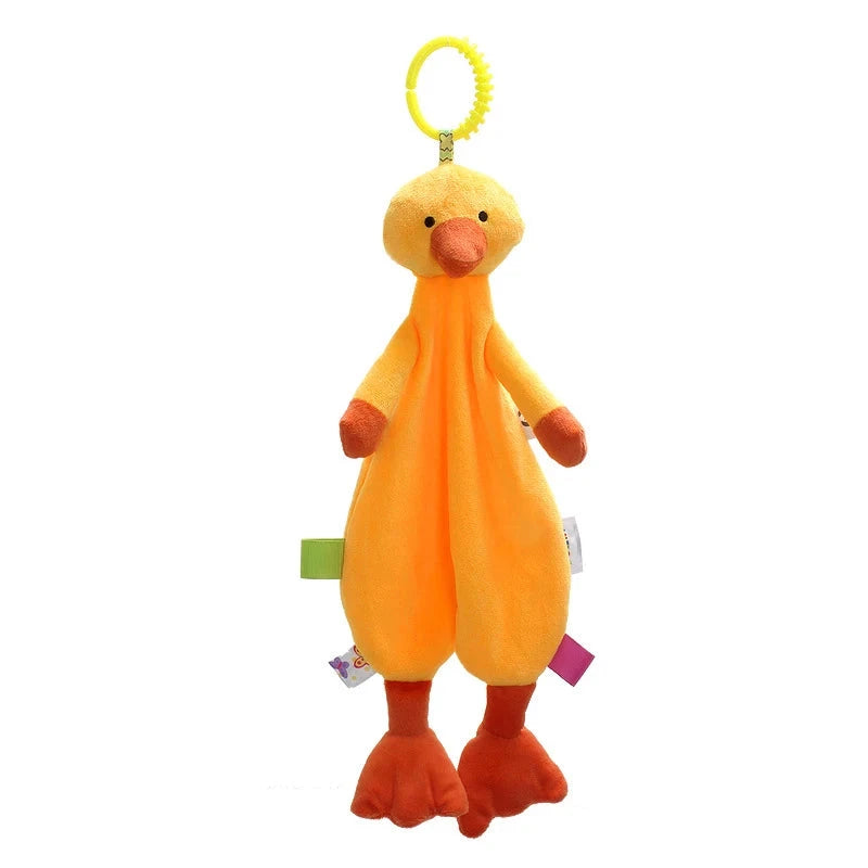 Doudou-bebe-en-peluche-à-motifs d'animaux-canard