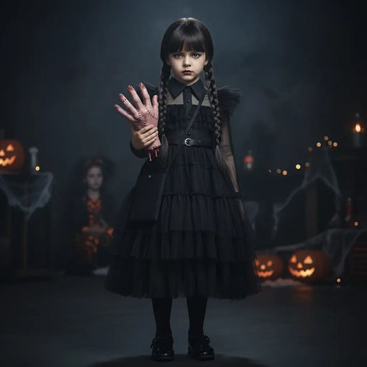 Ensemble de Déguisement d'Halloween Mercredi pour Fille