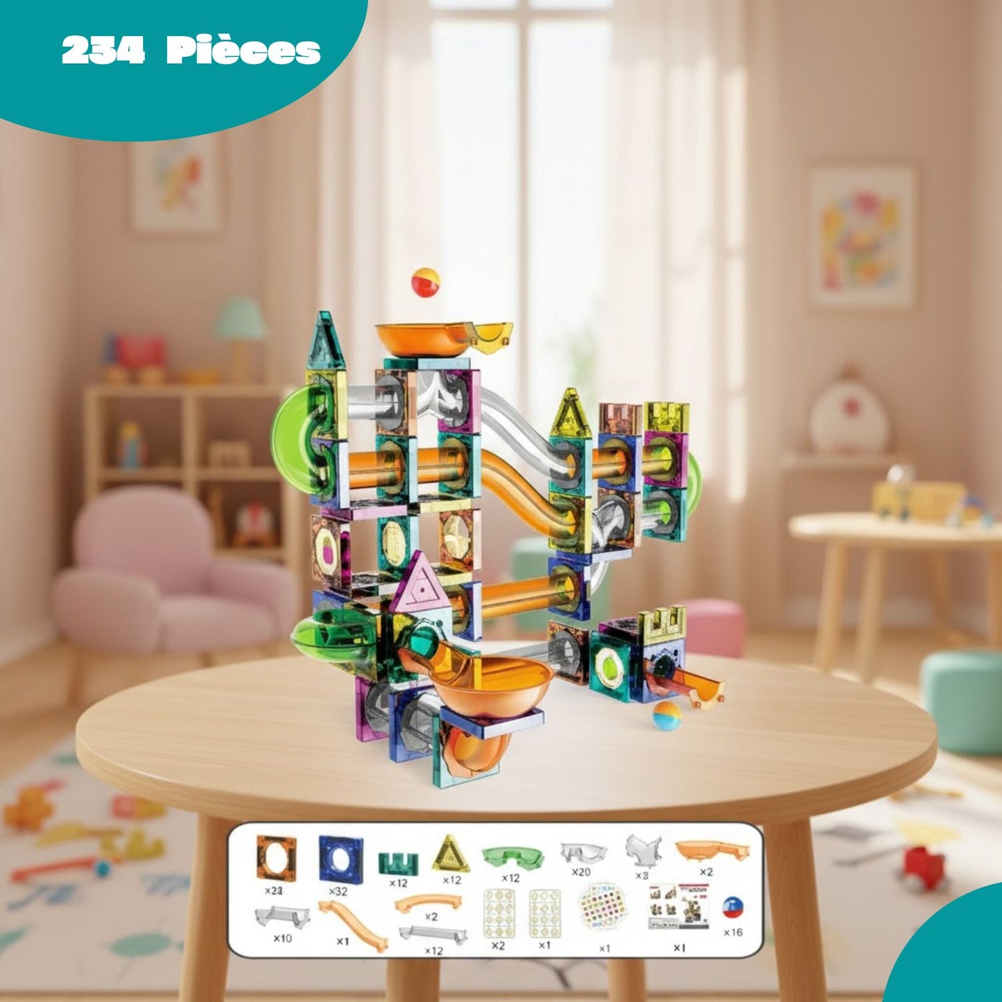 Jeu aimanté de construction avec Circuit à billes | Magnetrix