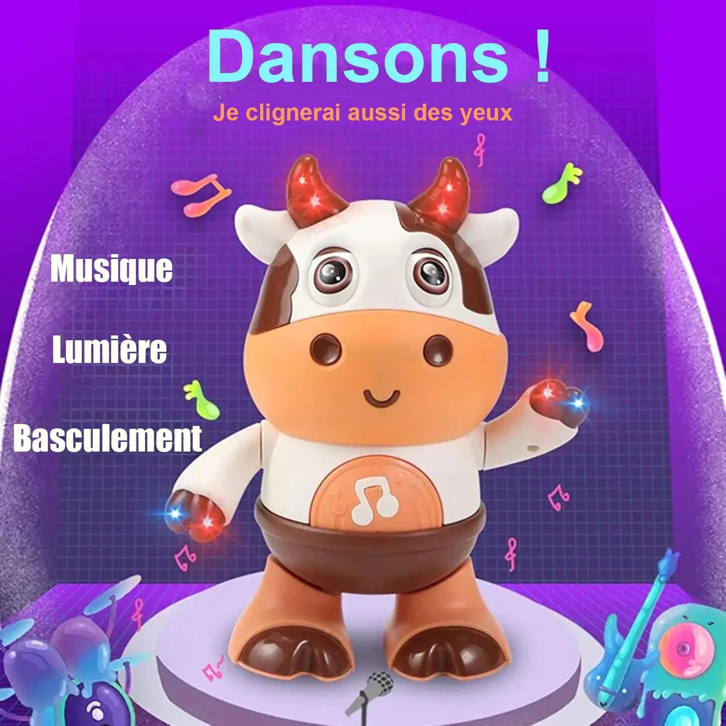 Jouet Vache Danseuse musique lumière et basculement