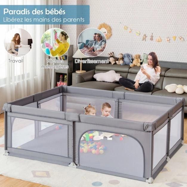 Parc Bébé Pliable 124x124 Cm Avec Tapis - Porte Intégrée, Sac De Transport, Pour Intérieur Et Extérieur