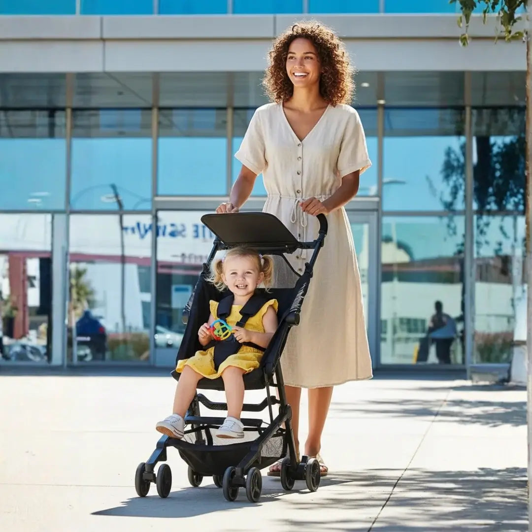 Poussette compacte pliable maman fille
