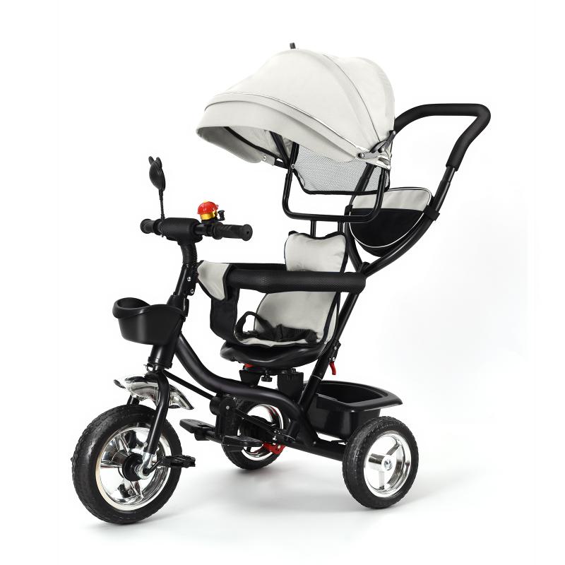 Tricycle Évolutif à Pare Soleil avec Poignée de Poussée Réglable Blanc - Mon Adorable Bébé