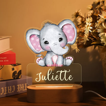 Veilleuse Bébé Personnalisée à Motifs d'Animaux Adorables Elephant rose - Mon Adorable Bébé