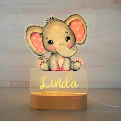 Veilleuse Bébé Personnalisée à Motifs d'Animaux Adorables Elephant rose - Mon Adorable Bébé