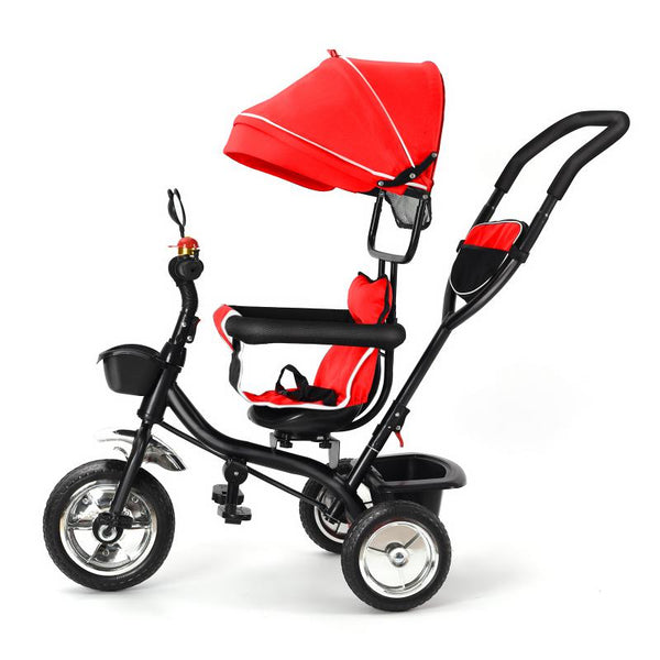 Tricycle Évolutif à Pare Soleil avec Poignée de Poussée Réglable Rouge - Mon Adorable Bébé