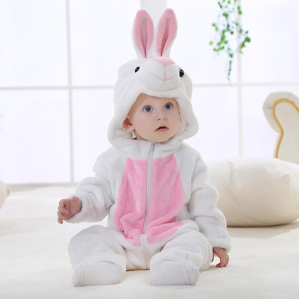 Barboteuse Bébé à Capuche avec Motifs d'Animaux Adorables Lapin Blanc - Mon Adorable Bébé