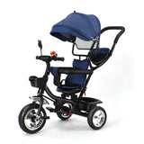 Tricycle Évolutif à Pare Soleil avec Poignée de Poussée Réglable Bleu - Mon Adorable Bébé