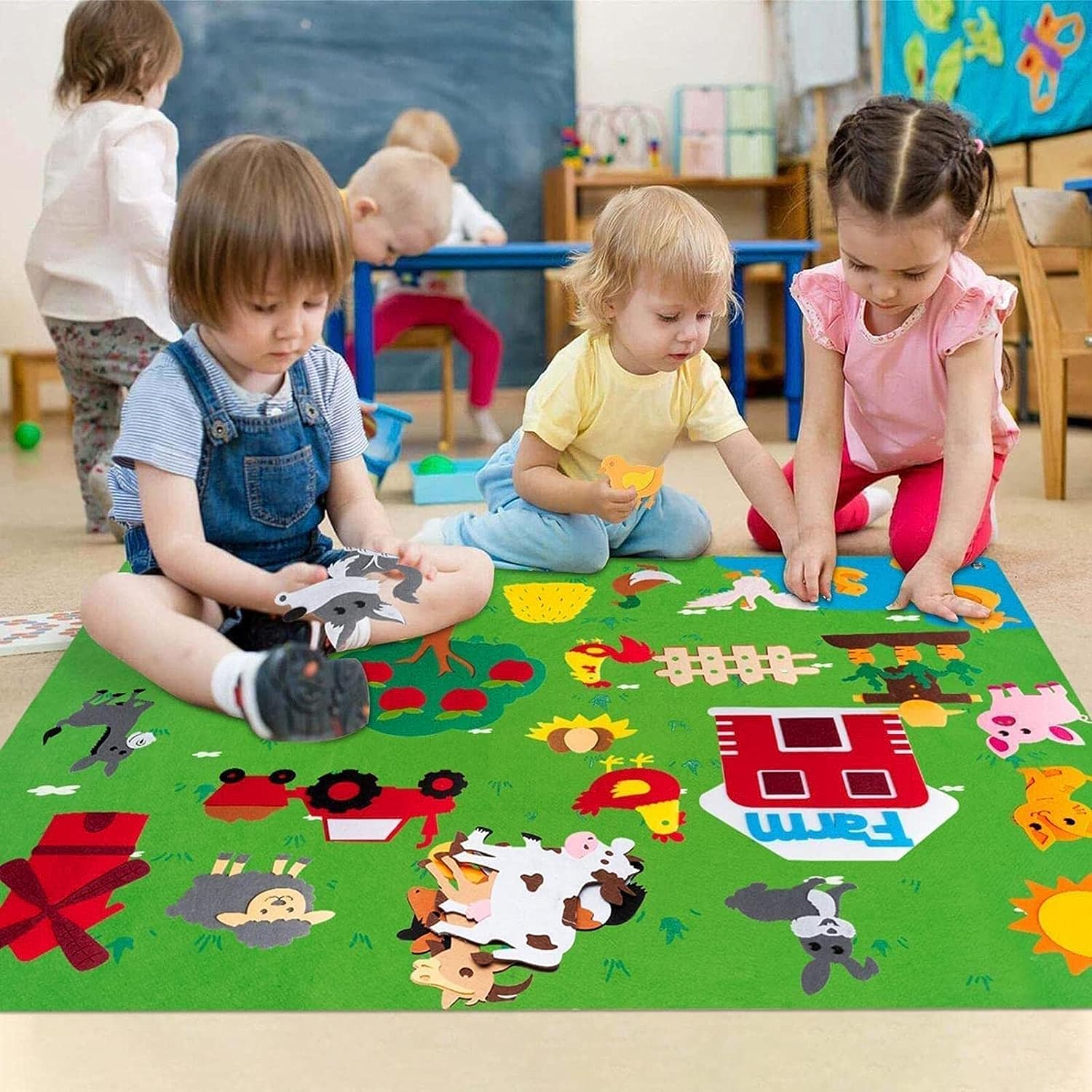 Wedhapy Tableau En Feutre Ferme Pour Tout-Petits – 41,3x29,5 Pouces – Jeu Éducatif Interactif