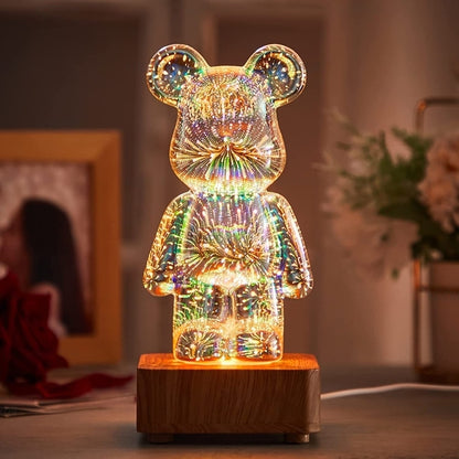 Veilleuse Ours en Verre à Feux d'Artifice 3D - Mon Adorable Bébé
