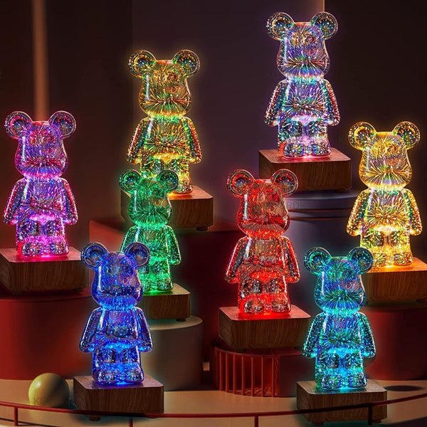 Veilleuse Ours en Verre à Feux d'Artifice 3D - Mon Adorable Bébé
