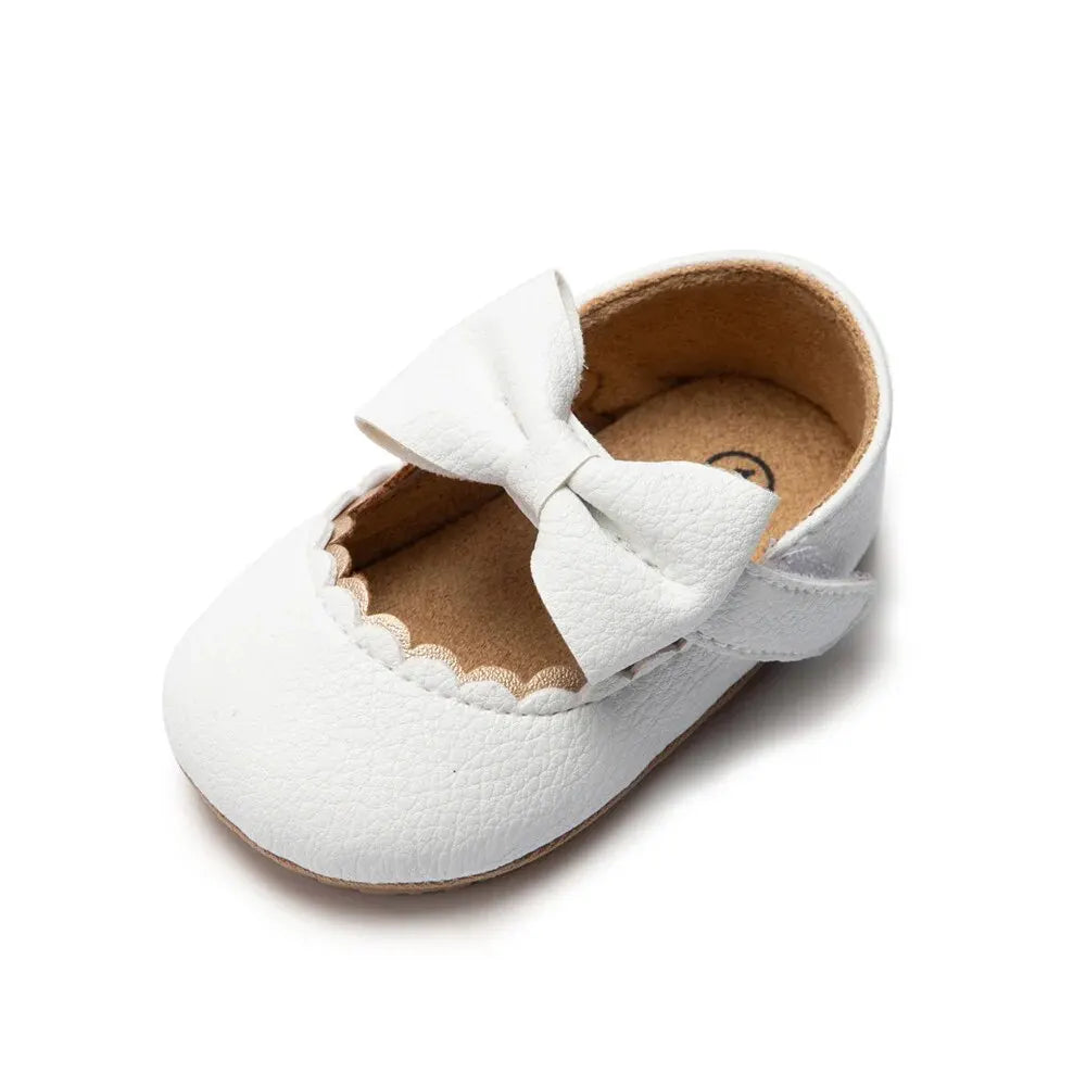 chaussure bebe fille a noeud papillon blanc