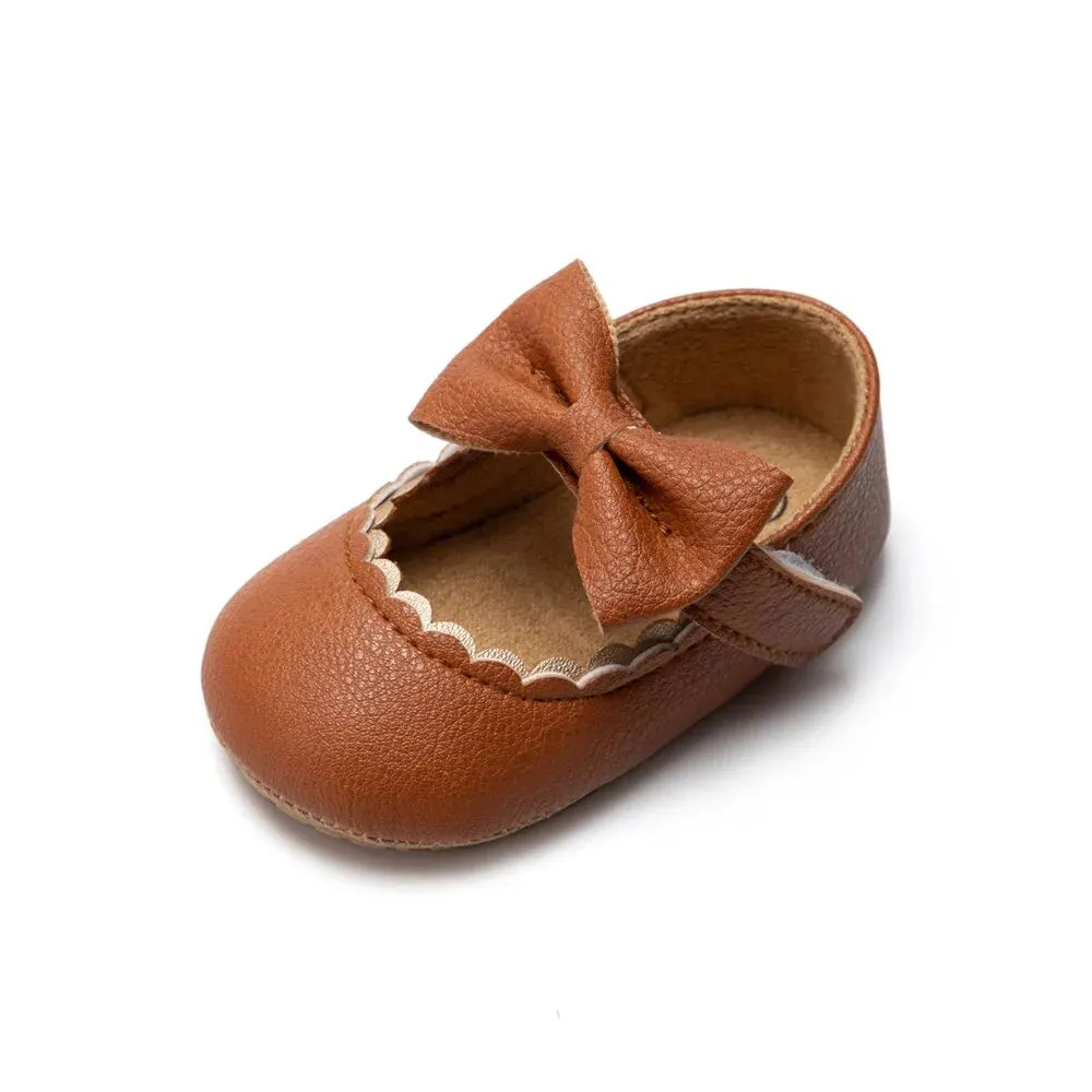 chaussure bebe fille a noeud papillon brun