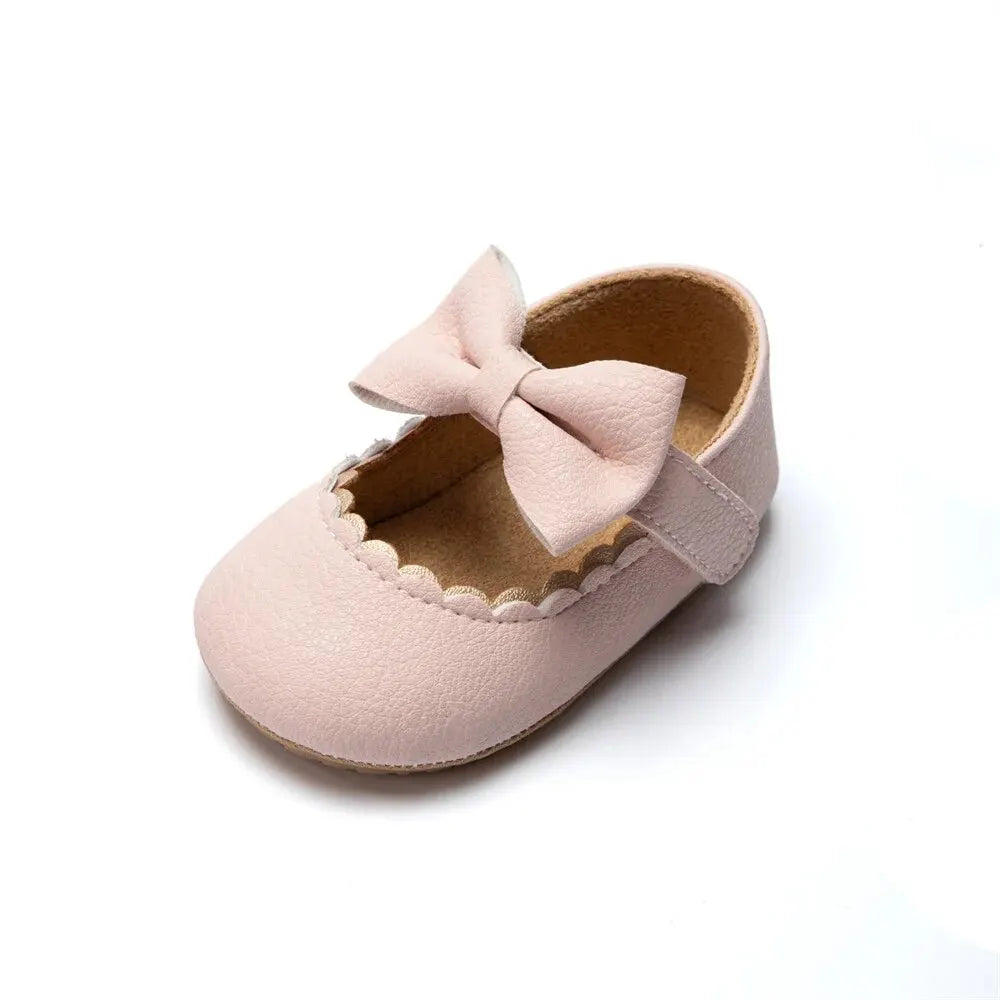 chaussure bebe fille a noeud papillon rose