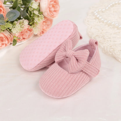 chaussure bebe fille en coton rose semelle