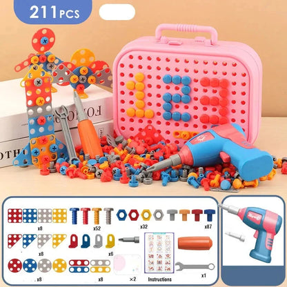 jeux-de-construction-de-mallette-de-bricolage-rose-211-pieces