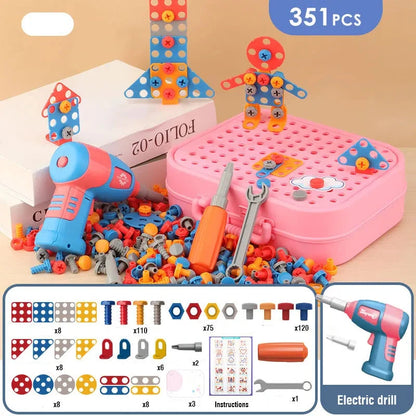 jeux-de-construction-de-mallette-de-bricolage-rose-351-pieces